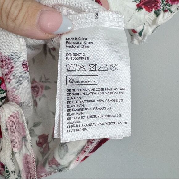 DIVIDED H&M | White Rose Print Floral Off-Shoulder Tie Front Top Women’s Size L - Picture 6 of 8